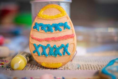 cake orange and blue ceramic egg ornament dessert